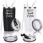 Aunt Uncle Gifts, Best Aunt and Uncle Ever Gift Set, 2 Pack Travel Tumbler with Lids and Straw, Funny Christmas Birthday Gifts for Aunt Uncle, 20Oz Insulated Stainless Steel Tumbler, Black and White