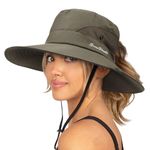 DRESHOW Women Sun Hat Outdoor UV Protection Hat Foldable Mesh Wide Brim Fishing Ponytail Beach Bucket Hats