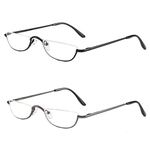 Half Reading Glasses 2 Pairs Half Rim Metal Frame Glasses Spring Hinge Readers for Men and Women, Black+Gunmetal 3.50