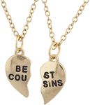 LUX ACCESSORIES Goldtone Best Cousins Broken Heart Charm Necklace Set (2pc), Alloy Steel