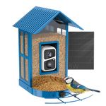 SOLIOM Bird Feeder with Camera Wireless Outdoor,Video Bird Feeder Camera with AI Identify Bird Species,Auto Record Bird Video & Notify You,5W Solar Panel,IP65 Weatherproof,Metal Case BF08(Blue)