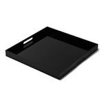 KEVJES Acrylic Tray with Embedded Handle,No Need to Assemble-Acrylic Tray for Ottoman,Coffee Table, Breakfast, Tea, Food, Butler - Decorative Tray (24x24 Inch, Black)