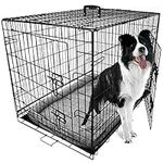 Dog Crate, Dog Cage, Foldable Puppy Crates with Bed, Non-Chew Metal Removable Tray, Folding 2 Door Crate, Large Size 36-inch (91cm) Black