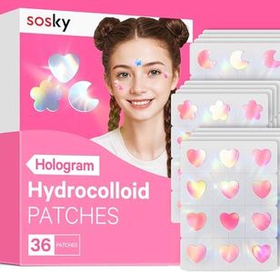 Sosky Hologram Pimple Patches for Face, Hydrocolloid Acne Patches with Salicylic Acid, Cute Star Zit Stickers,Colorful Blemish Covers,36 Count Pink Heart Moon Flower