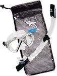 IST Snorkeling Combo Set: Mask, Semi-Dry Snorkel, Mesh Travel Bag (White, Adult Standard)