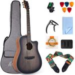 lotmusic 41 Inch Acoustic Guitar Full-size Dreadnought Professional Cutaway Folk Guitarra Bundle 6 Metal Strings with Beginner Kit (Gig Bag, Tuner, Strap, Picks all accessories