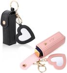 Hariendny 2 Pcs Lip Balm Keyring Lip Balm Holder Keychain Chapstick Keyring, Portable Leather Chapstick Holder Lipstick Holder with Metal Key Ring for Travel Holiday (Black, Pink)