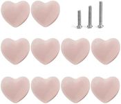 Perphin Ceramic Drawer Knobs Heart Shape Cabinet Dresser Pulls Handles with 3 Sized Screws, Kitchen Furniture Knobs for Closet Cupboard Wardrobe (10 Pack, Pink)