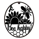 CREATCABIN Metal Bee Happy Wall Art Bee Hive Decor Wall Hanging Silhouette Sculpture Ornaments Iron Sign for Indoor Outdoor Home Living room Kitchen Garden Office Decoration Gift Black 12 x 10 Inch