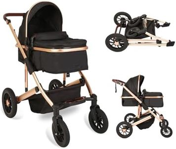 Trenana 2 in1 Baby Stroller,High Landscape Infant Stroller,Reversible Bassinet Stroller,Adjustable Backrest & Canopy,Foldable Aluminum Alloy Anti-Shock Stroller for Newborn (Gold-Black)