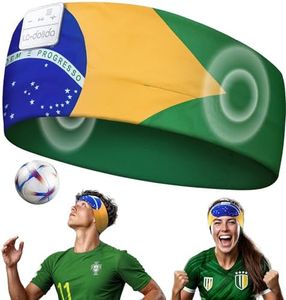 LC-dolida Brazil Flag Bluetooth Sports Headband, Wireless Sweatproof Headband Headphones for Soccer Fans, Soft Washable Music Headband for Game Day Outdoor Sports Travel Running