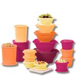 Tupperware Heritage Collection 16 Piece Food Storage Containers with Lids Set of 32, Orange and Pink, Multicolor