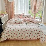 DREAMINGO Twin Cotton Floral Duvet Cover Set Botanical Flowers Girls Bedding Set Twin Kids White Floral Comforter Cover Chic Farmhouse Bedding Quilt Cover with Zipper Reversible Pink Cute Bed Sets