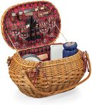 PICNIC TIME Highlander Deluxe Wicker Picnic Basket for 4 with Blanket and Wine Bag, One Size, Red & Blue Tartan Pattern