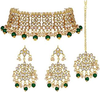 I Jewels 18k Gold Plated Indian Wedding Bollywood Designer Pearl Kundan Choker Necklace Set Jewelry for Women (K7069G)