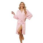 LYCY Short Robes for Womens Lightweight, Soft Womens Robe Spa Ladies Bathrobe 3/4 Sleeve(Light Pink M)