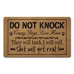 Funny Welcome Door Mat Home Decor Area Rugs Do Not Knock Crazy Dog Live Here Novelty Door Mat Funny Front Porch Decor Entrance Doormat Anti-Slip Kitchen Rugs And Mats Funny Welcome Mats(30 x 18 inch)