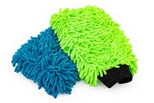 The Rag Company - Premium Chenille Microfiber Knobby Wash Mitts - Perfect for Car Washing and Detailing; Scratch-Free, Lint-Free, Double-Sided, Plush, and Absorbent; Lime Green + Blue (2-Pack)