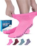 Doctor's Select Diabetic Ankle Socks with Grippers for Men and Women - 4 Pair 1/4 Length Neuropathy Socks for Women, Red/Fuchsia/Teal/Purple - 4 Pairs, Medium