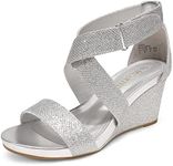 DREAM PAIRS Women's Elastic Ankle Strap Wedge Sandals,Size 8.5,Silver/Glitter,SANDI