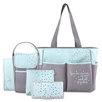 Diaper Bag Tote 5 Piece Set with Sun, Moon, and Stars, Wipes Pocket, Dirty Diaper Pouch, Changing Pad (Turquoise)