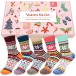 Airabc Thermal Winter 5 Pairs Wool Warm Knitting Ladies Socks Vintage Style Soft Cotton Thick Bed Sock Multicoloured for Home Office School Hiking, Ideal Christmas Gifts for Women