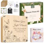 Joy&Grace Large Flower Press Kit for Adults with Designed Cover and DIY Album, 27.7 x 27.7 cm 10 Layers Plant Press and Plant Drying Toolkit, Flower Preservation Kit (Color Box, Natural Wood)