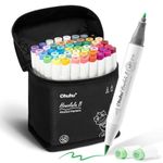 Ohuhu Alcohol Markers Brush Tip 48 Colors- Brush& Fine Double Tipped Art Marker Set for Artist Beginners Adults Coloring Sketching Illustration- Honolulu B- Pen Gifts- AP Certified Refillable