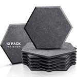 Sonic Acoustics 12 Pack Hexagon Acoustic Panels, 14" X 12" X 0.4" High Density Sound Absorbing Panels Sound Proof Insulation Beveled Edge Studio Treatment Tiles