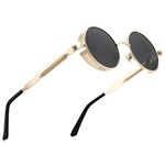 GYsnail Make the world clear Outdoor Steampunk Sunglasses For Men, Round Gothic Shades Women, Premium Punk Circle Frame, Gold, Medium