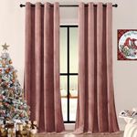 Timeper Pink Velvet Curtains 84 inches - Elegant Decor Mauve Blackout Curtains Wild Rose Curtains Drapes with Grommet top for Living Room / Daughter Bedroom, Wild Rose, W52 x L84, 2 Panels