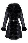 RISISSIDA Puffer Jacket Women Faux Fur Lined Down Coat Winter Puffy Quilted Hood Long Warm Thermal Leather Bubble Overcoat Black 12105 M