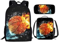 HUGS IDEA 3 Pcs School Bag Set with Thermal Insulated Lunch Tote Purse Pencil Case, Cool Football, Large, Backpack