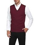 AIYINO Men's Sleeveless Jumpers Tank Top V Neck Sweater Vest with Ribbed Edge(UK Size Large Wine Red)