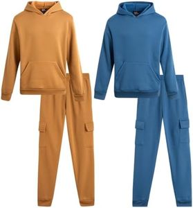 Quad Seven Toddler Boys Sweatsuit Set - 4 Piece Fleece Pullover Boys Hoodie and Cargo Sweatpants with Pockets (Sizes: 2T-7), Size 5-6, Khaki/Blue