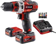 Einhell TE-CD 12/1 Li Cordless Drill Driver With 2 x Batteries and Charger | 30 Nm, 2-Speed Gearing, 10mm Drill Chuck, LED Light | Combi Drill Set With 5 Piece Drill Bit Set