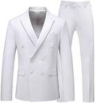 UNINUKOO Mens Suits 2 Piece Double Breasted Tuxedo Suit Slim Fit Wedding Party Dress Formal Suits for Men, White, 44