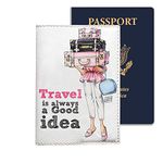 White Passport Cover Women Holder Vegan Leather stylish designer case for documents Travel is Always Good Idea