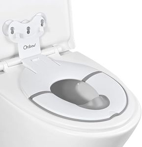 Orzbow Foldable Potty Training Seat, Toddler Toilet Seat for Travel with Suction Cups | Firmly Adhere and Adjustable Length | Fits Most Adult Toilets, Non-Slip with Splash Guard, Easy to Clean, White