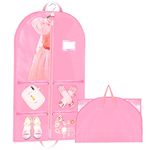 40" Kids Costume Garment Bag with Gusset, 4 Pockets Dance Costume Cover Bag, Waterproof Clothes Hanging Protector Cover, Foldable Travel Storage Cover Bag for Dance Sports Theatre Beauty Pageants