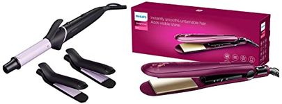 Philips BHH816/00 Crimp, Straighten or Curl with the single tool, quickly and without fear of heat damage & BHS738/00 Kerashine Titanium Wide Plate Straightener With SilkProtect Technology, Teal