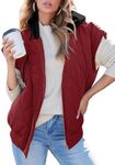 EVALESS Cap Sleeve Puffer Vest for Women 2024 Thin Light Weight Sleeveless Quilted Puffy Vests Jacket with Pockets Burgundy Red Large