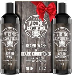 Viking Revolution Beard Shampoo and Conditioner Set - Top-tier Beard Care Kit with Argan & Jojoba Oils for Healthy Beard Growth, No Itching or Irritation, Rich Lather, Eucalyptus Scent (10 oz)