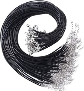 KAPASKI 50 Pcs Waxed Necklace Cord Black Necklace String with 2mm Clasp Bulk for Necklace Bracelet Jewelry Making Accessories