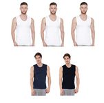 GMR Men Cotton Vest Sleeveless 3White, Black,Navy - 80cm Pack of 5