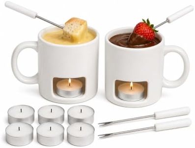 Evelots Mini Fondue Pot Set - 2 Pack Ceramic Fondue Mugs for Chocolate, Cheese and Candy with 4 Forks and 8 Candles - Mothers Day Gifts for Mom, Romantic Date Night Gift - White