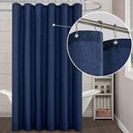 Navy Blue Shower Curtain for Bathroom,Fabric Linen Ocean Themed Nautical Shower Curtain Set with Hooks,72 Inch,Dark Blue