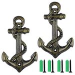 Sanbege 2 Pcs Anchor Coat Hooks, Nautical Wall Hangers, Vintage Cast Iron Key Holder for Hanging Towels, Bags, Robes, Decorations (Antique Bronze)