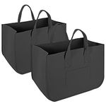 Vinsani 2 Pack Felt Storage Baskets Multifunctional Foldable Large Open Bags with Strong Handles Laundry Hamper Shopping Tote Storage Bag for Firewood Toys Books Clothes Newspapers – Black