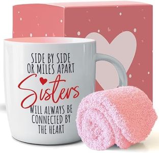 Gifffted Side by Side or Miles Apart Sisters Will Always Be Connected by The Heart Coffee Mug, Funny Birthday Gift and for Sister from Sister or Brother, Ceramic, 13 oz Cup